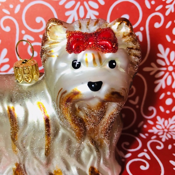 Polish Glass Large Yorkie Puppy Dog Xmas Ornament - Picture 3 of 9
